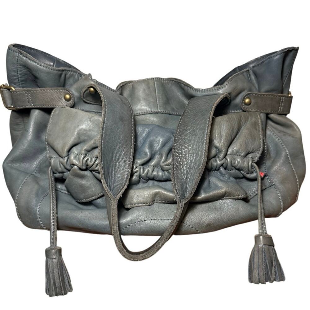 Anthropologie Lucky Penny Blue Leather Slouchy Hobo Shoulder Bag Heart Lining